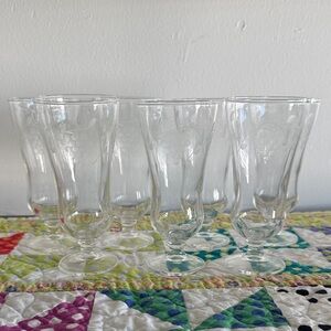 Vintage MCM Parfait Iced Tea Glasses with Grape Etching Pattern, Set of 7